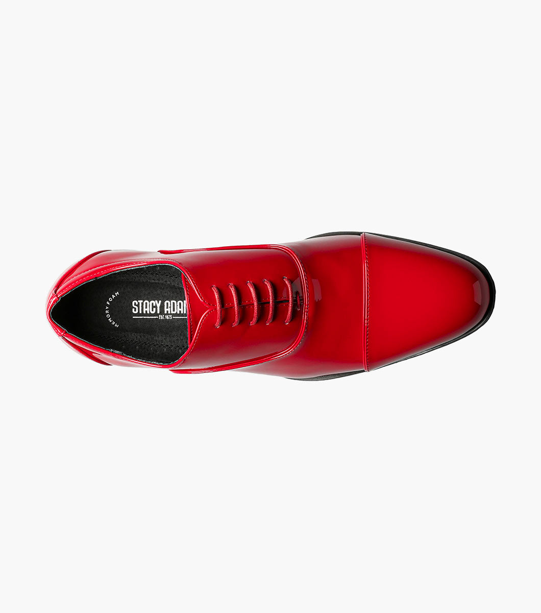 Stacy Adams Gala Red Patent cap toe Oxford tuxedo shoe, view 4