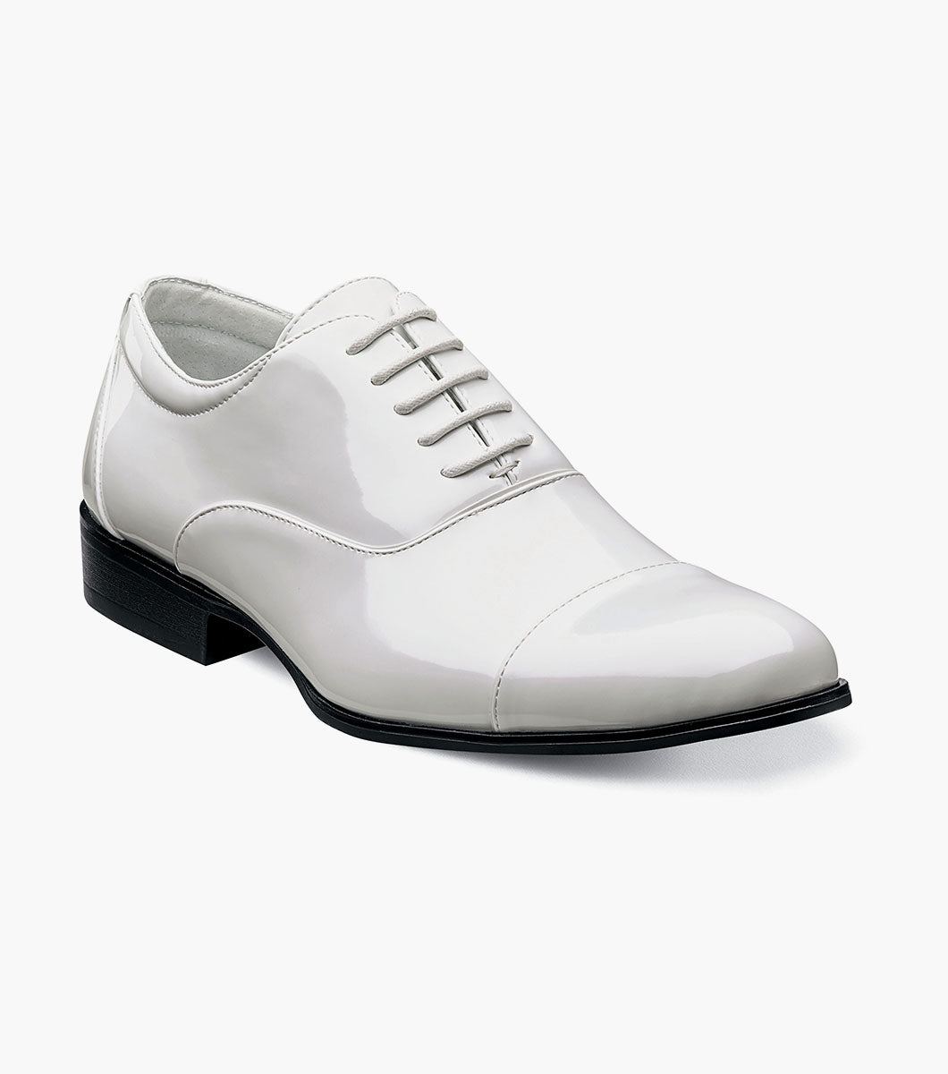 Stacy Adams Gala White Patent cap toe Oxford tuxedo shoe, view 1