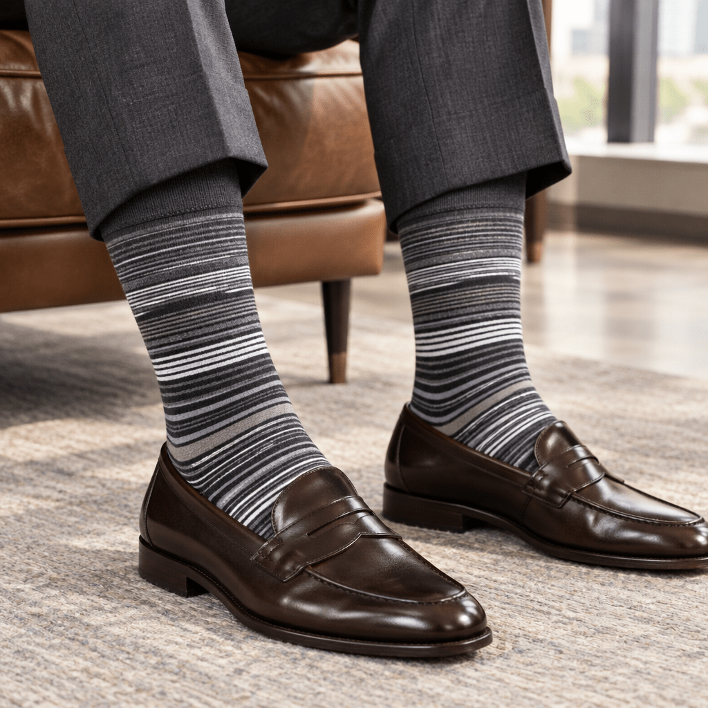 Stacy Adams Men's Black Striped Crew Dress Socks - Upscale Men's Fashion