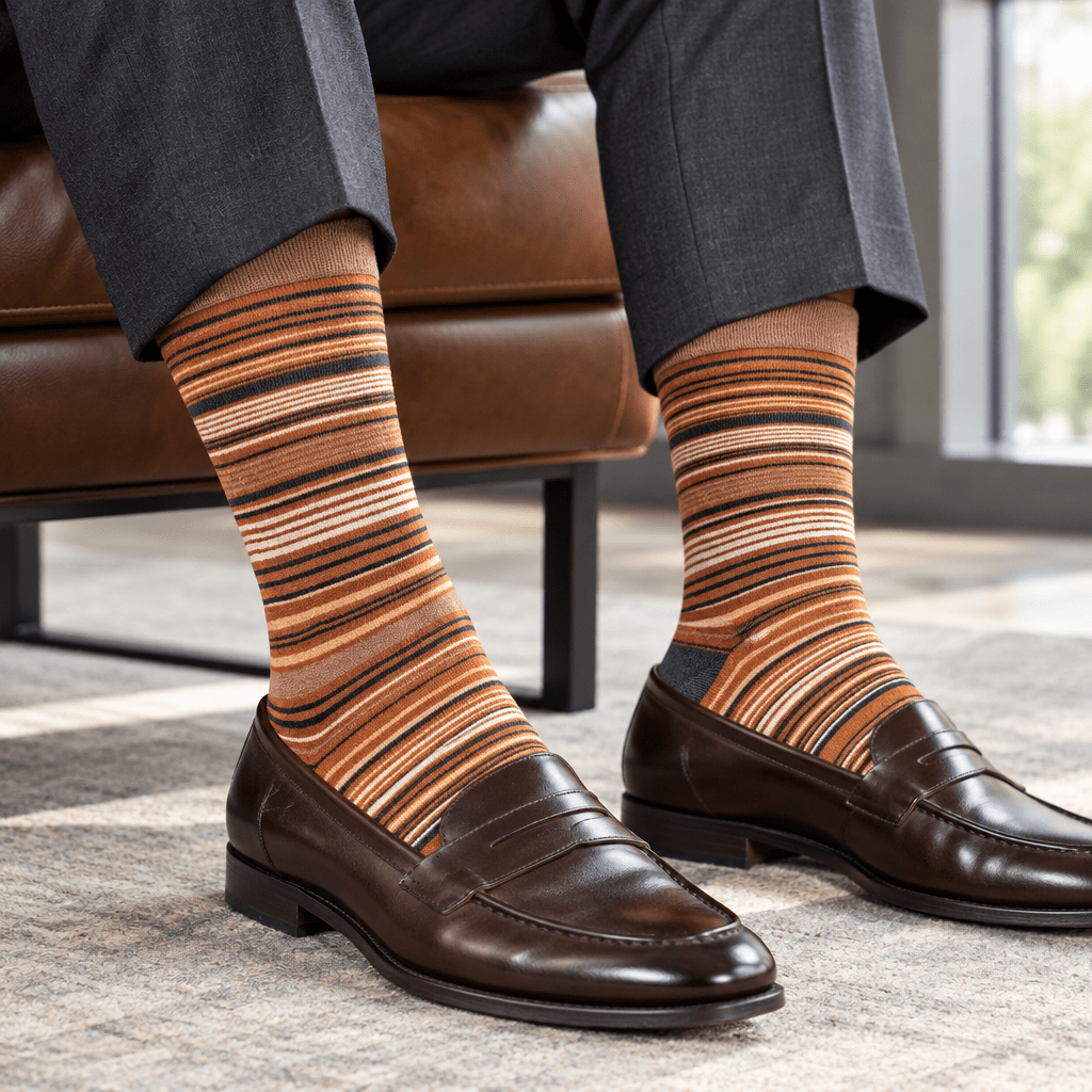 Stacy Adams Men's Brown Striped Crew Dress Socks - Upscale Men's Fashion
