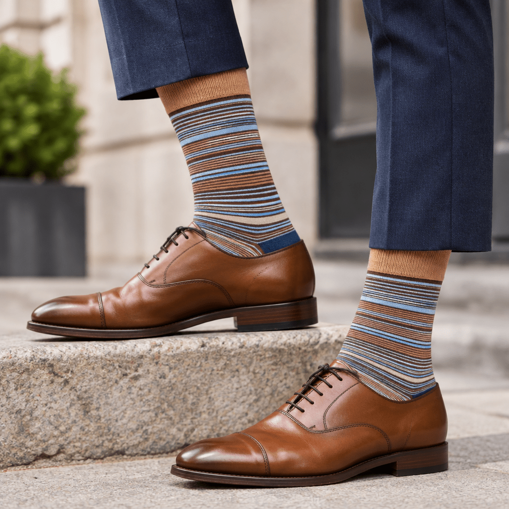 Stacy Adams Men's Brown Multi Striped Crew Dress Socks - Upscale Men's Fashion