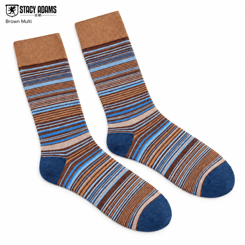 Stacy Adams Men's Brown Multi Striped Crew Dress Socks - Upscale Men's Fashion