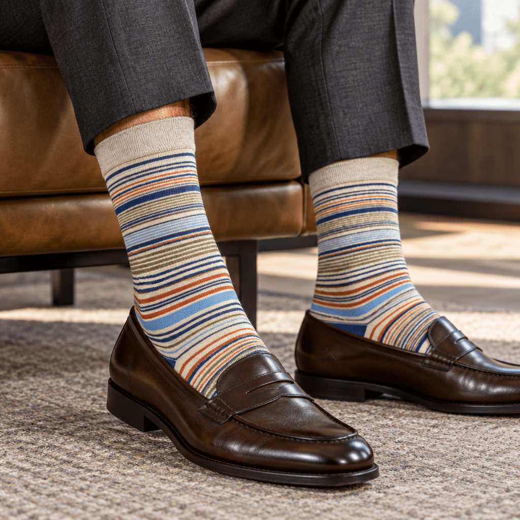 Stacy Adams Men's Green Multi Striped Crew Dress Socks - Upscale Men's Fashion