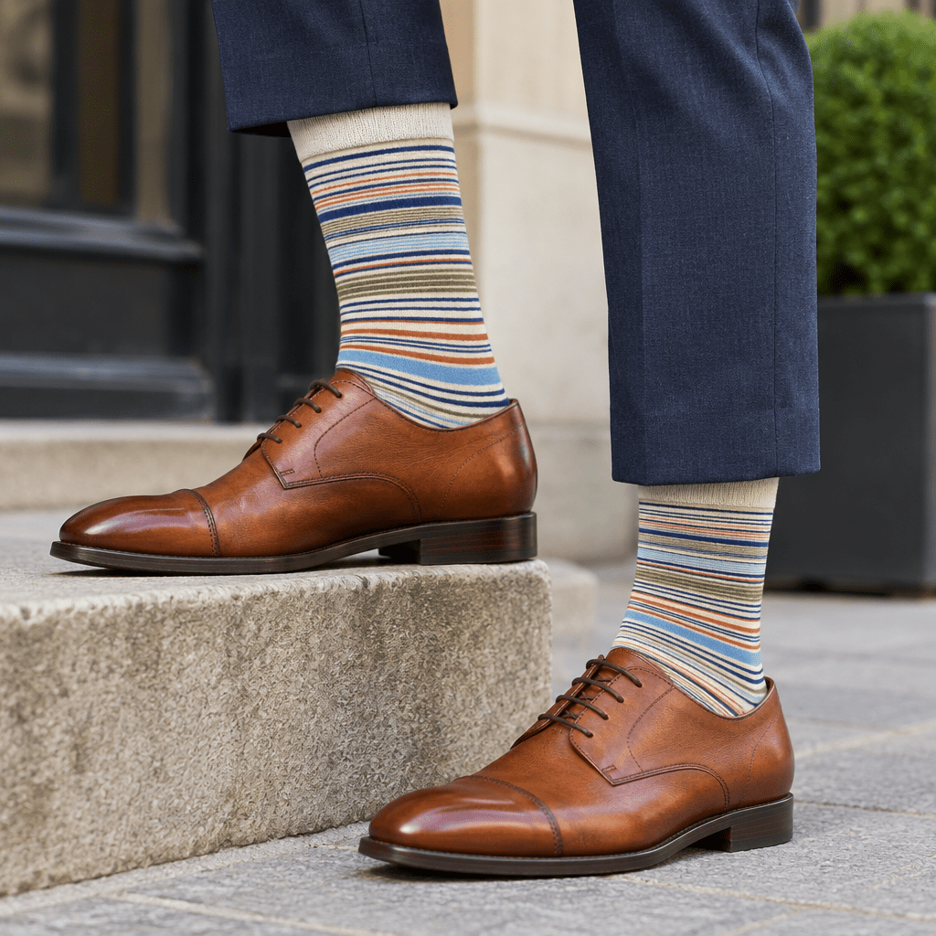 Stacy Adams Men's Green Multi Striped Crew Dress Socks - Upscale Men's Fashion