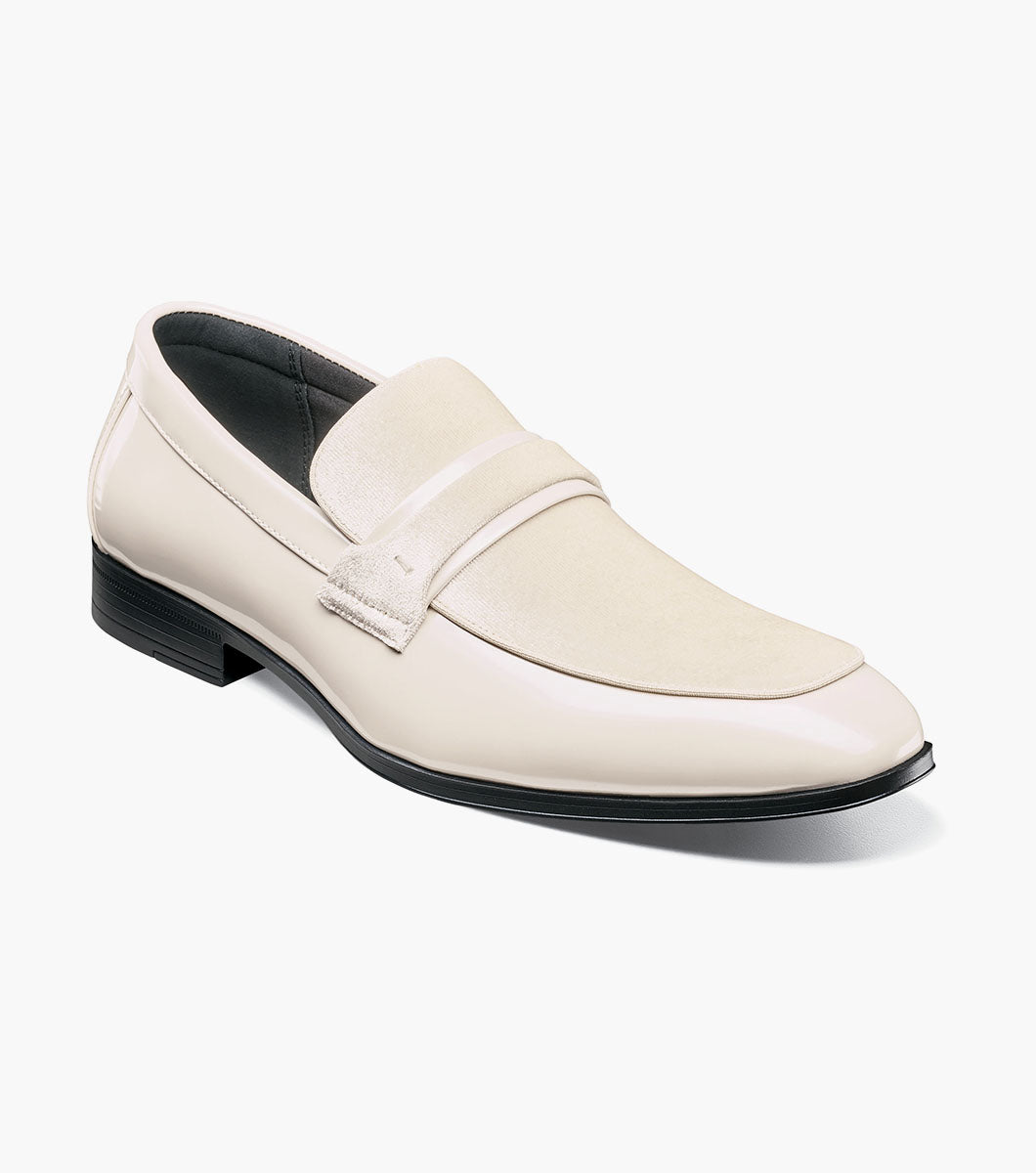 Stacy Adams Spratley Ivory velour patent moc toe loafers front view