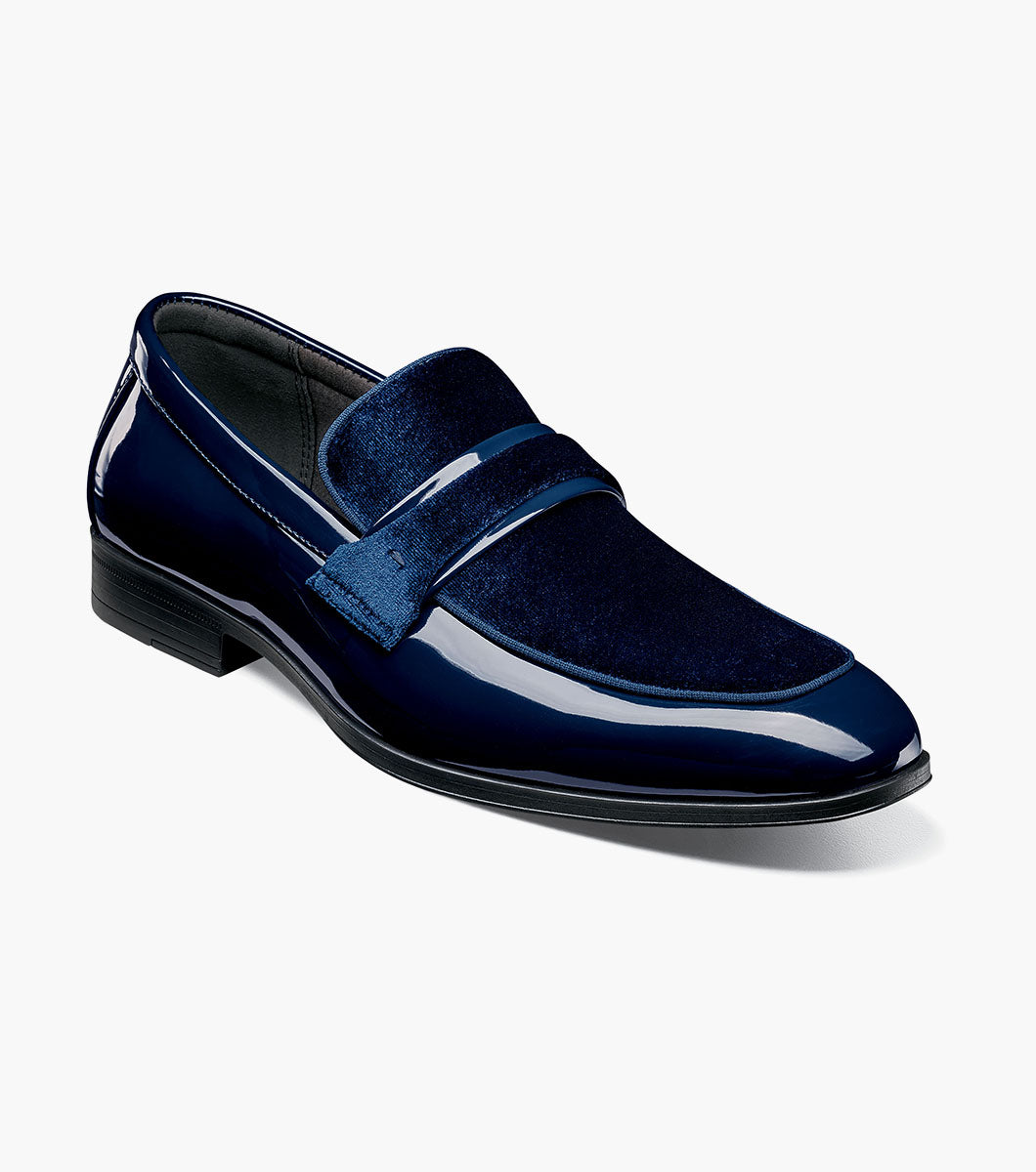 Stacy Adams Spratley Navy velour patent moc toe loafers front view