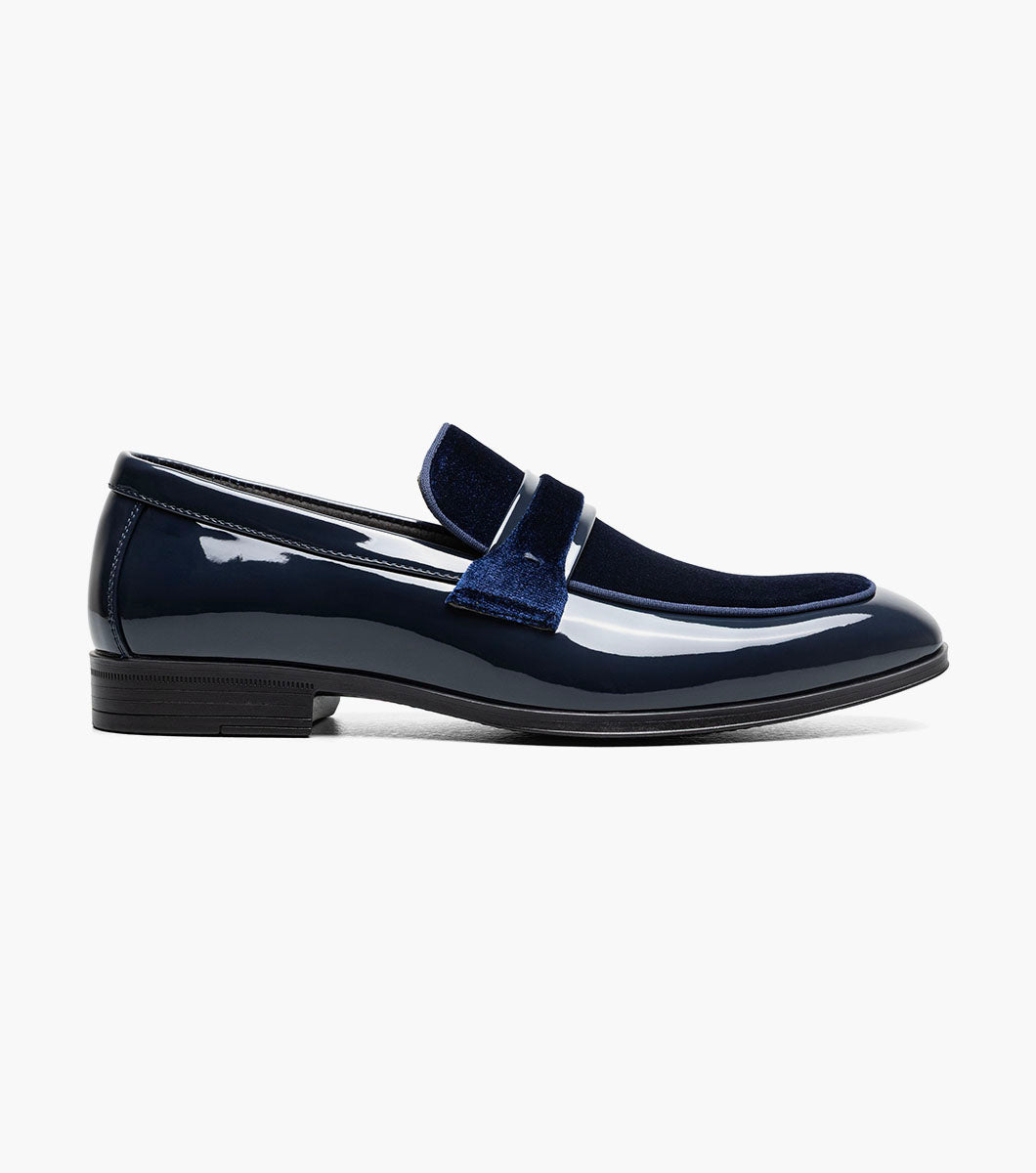 Stacy Adams Spratley Navy velour patent loafers view 2