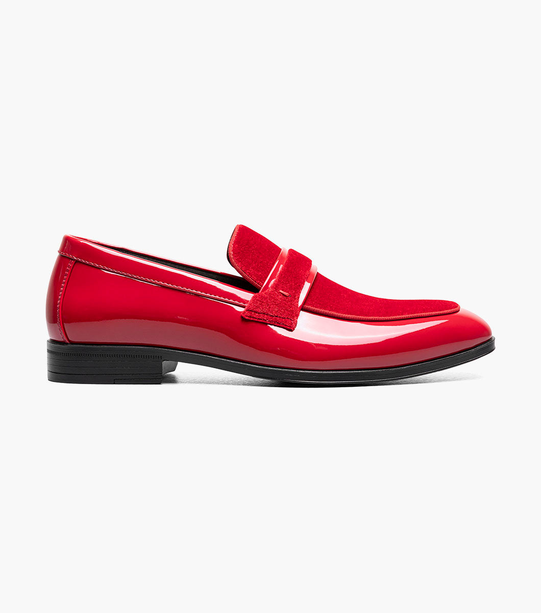 Stacy Adams Spratley Red velour patent loafers view 2
