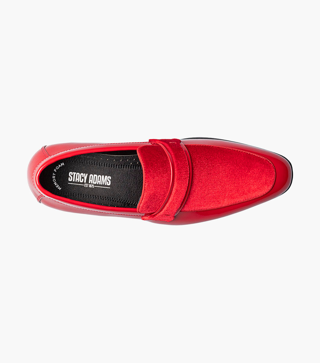 Stacy Adams Spratley Red velour patent loafers view 4