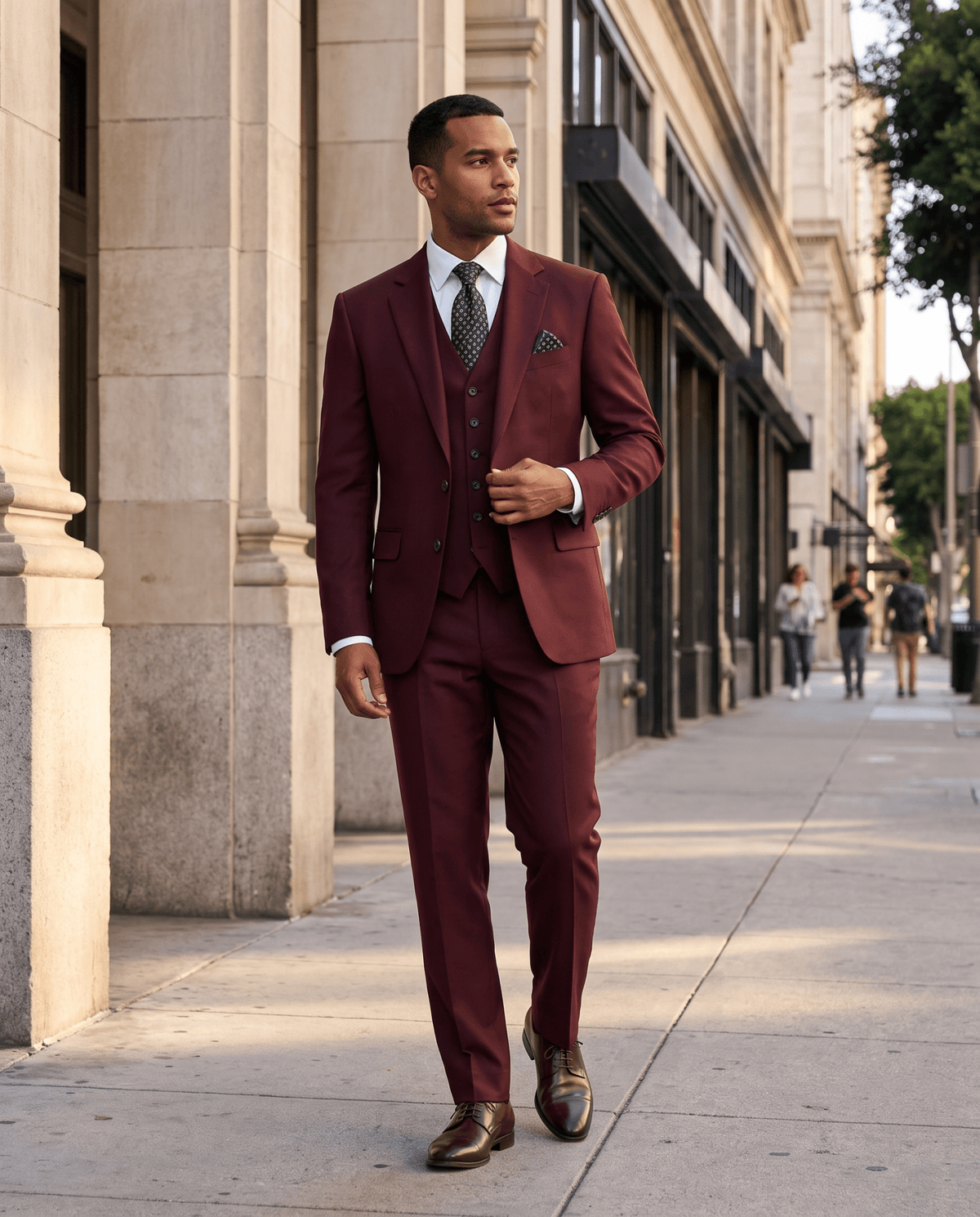 Men’s Burgundy Tailored Fit 3-Piece Wool Suit – Statement - Upscale Men's Fashion