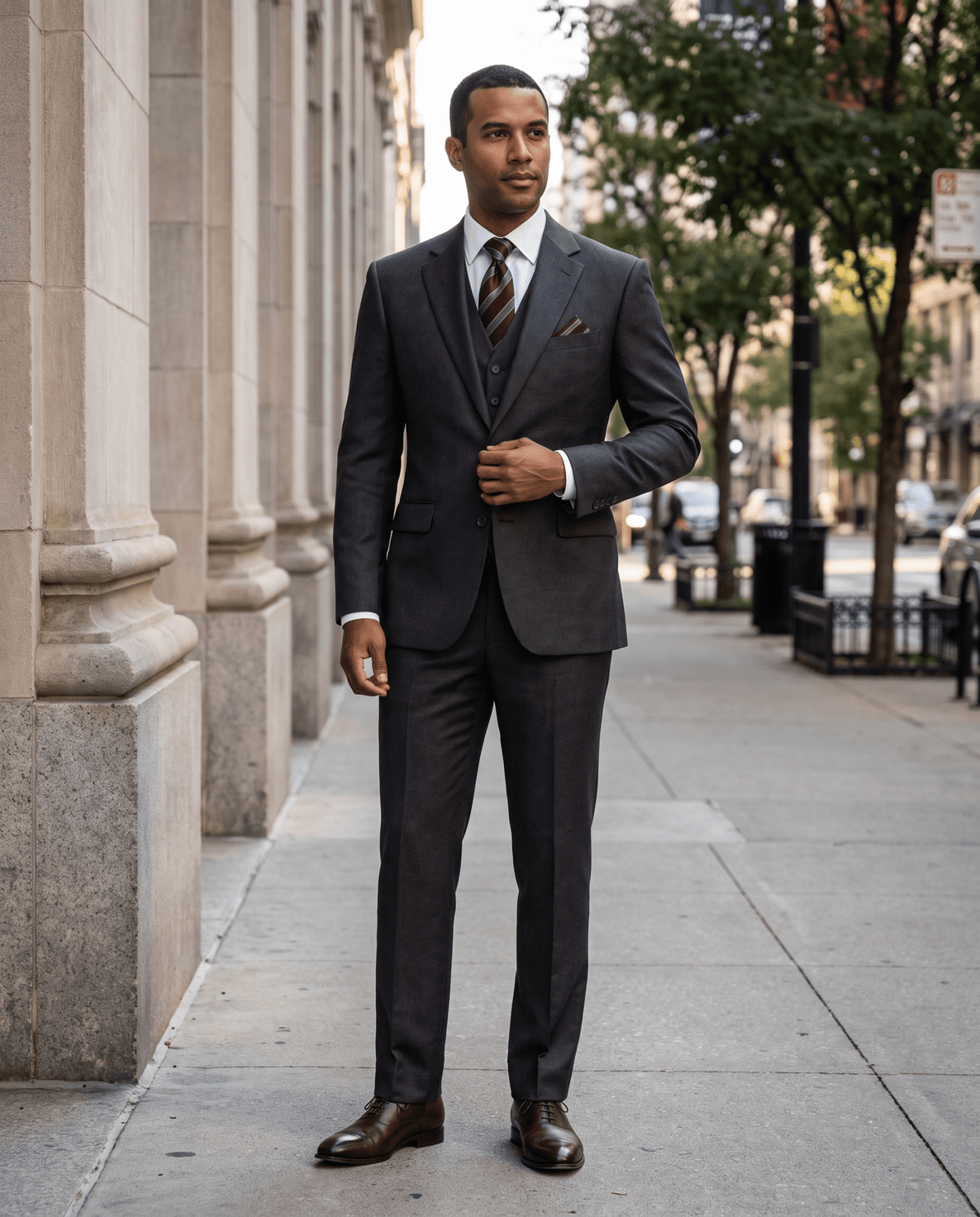 Men’s Charcoal Tailored Fit 3-Piece Wool Suit – Statement - Upscale Men's Fashion