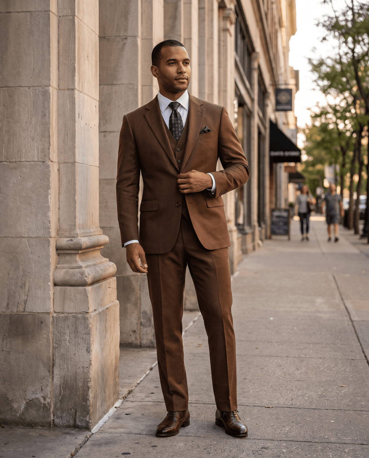 Men’s Chestnut Tailored Fit 3-Piece Wool Suit – Statement - Upscale Men's Fashion