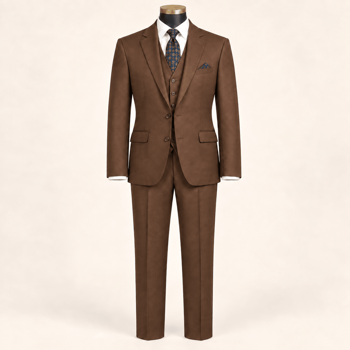 Men’s Chestnut Tailored Fit 3-Piece Wool Suit – Statement - Upscale Men's Fashion