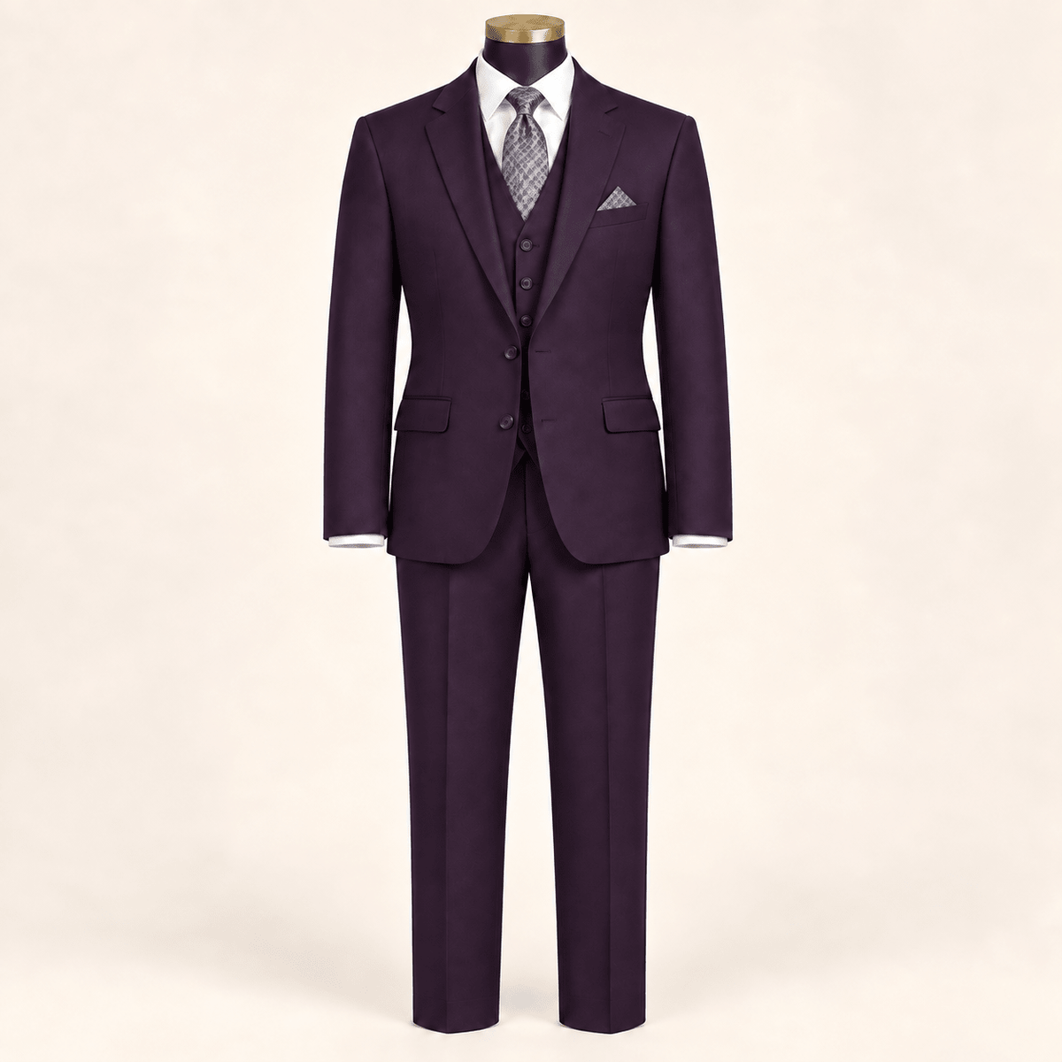 Men’s Eggplant Tailored Fit 3-Piece Wool Suit – Statement - Upscale Men's Fashion