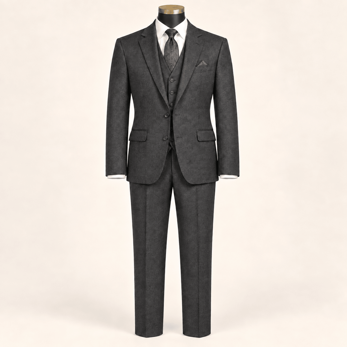 Men’s Heather Charcoal Tailored Fit 3-Piece Wool Suit – Statement - Upscale Men's Fashion
