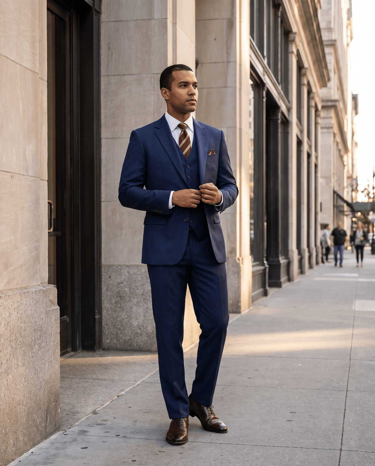 Men’s Navy Tailored Fit 3-Piece Wool Suit – Statement - Upscale Men's Fashion