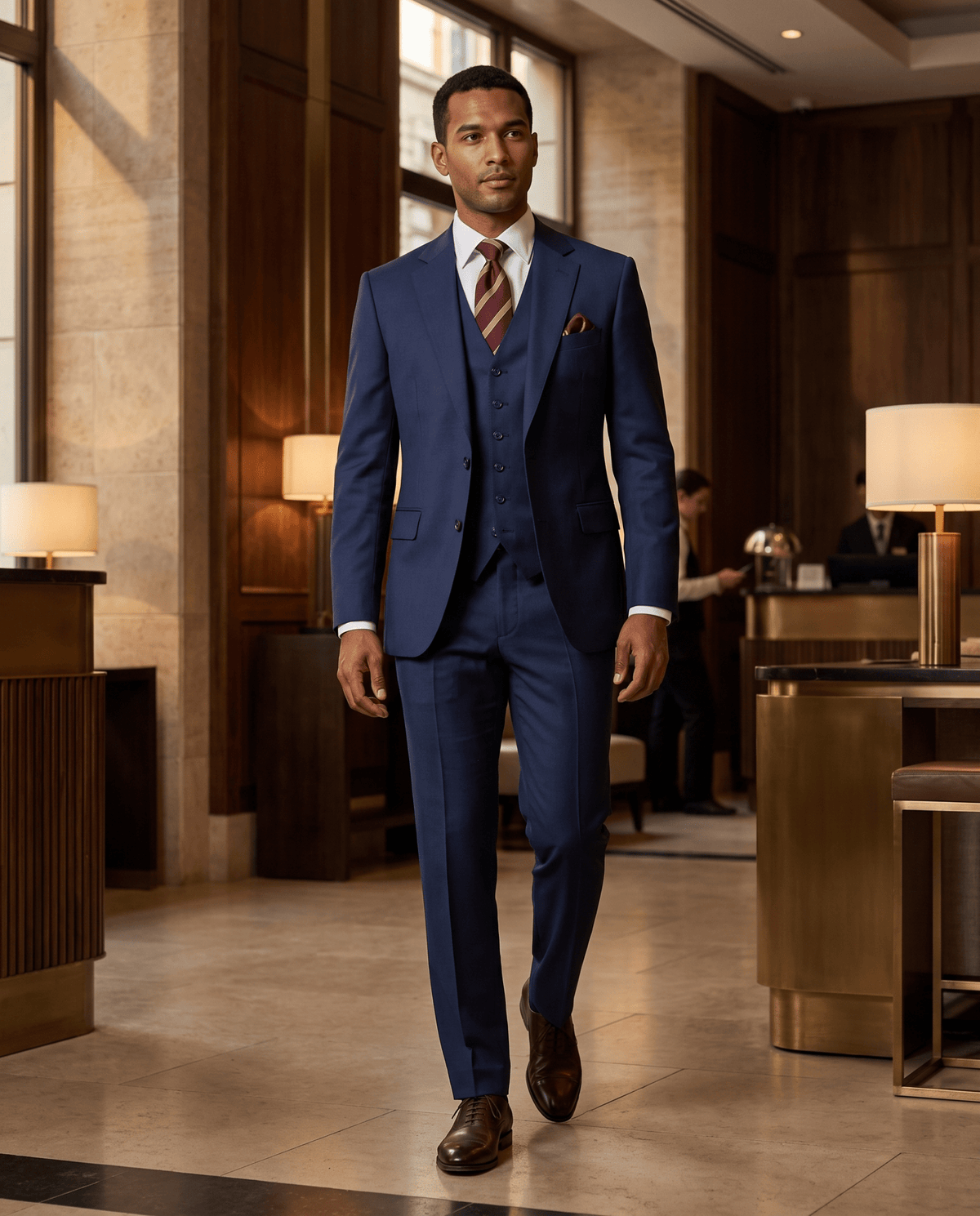Men’s Navy Tailored Fit 3-Piece Wool Suit – Statement - Upscale Men's Fashion
