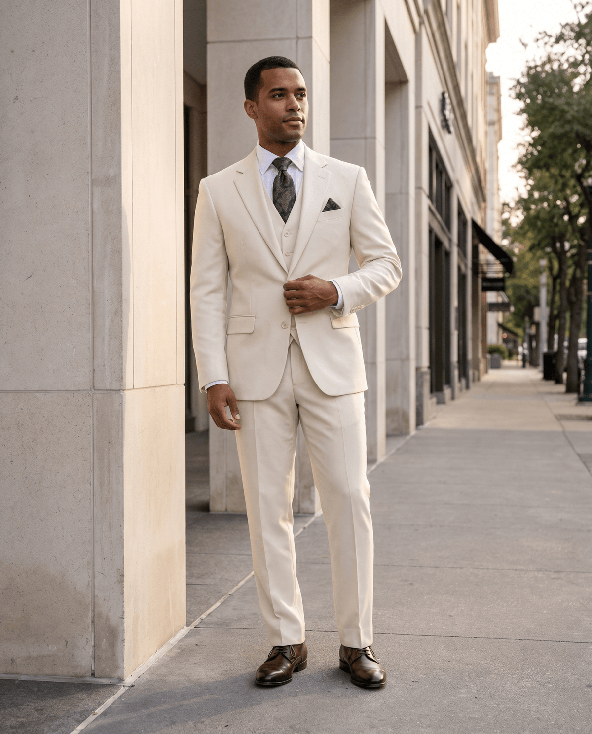 Men’s Off White Tailored Fit 3-Piece Wool Suit – Statement - Upscale Men's Fashion