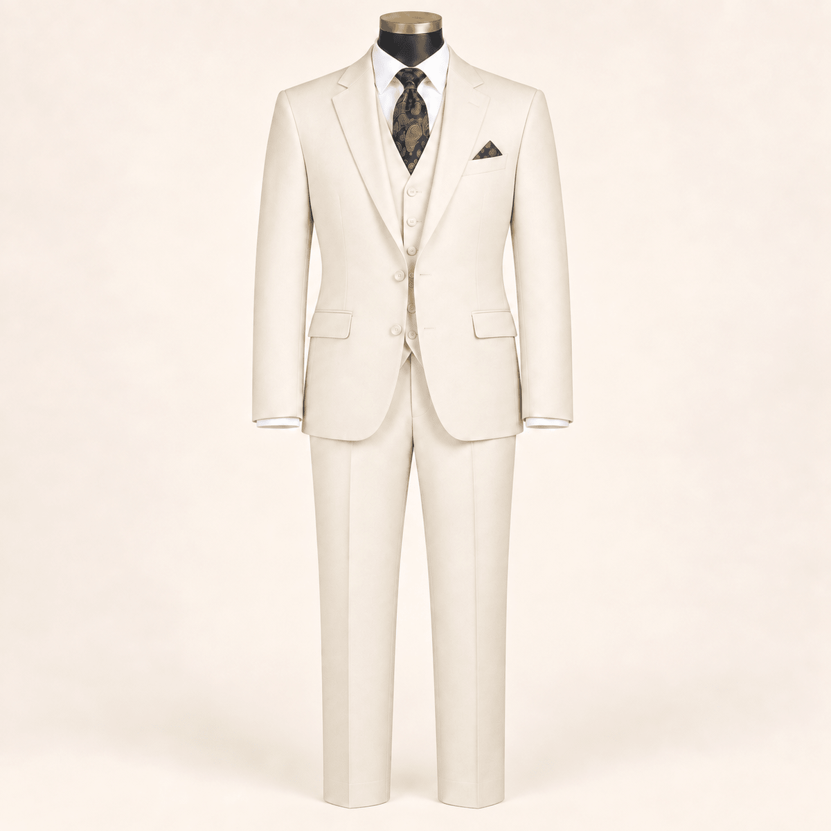 Men’s Off White Tailored Fit 3-Piece Wool Suit – Statement - Upscale Men's Fashion