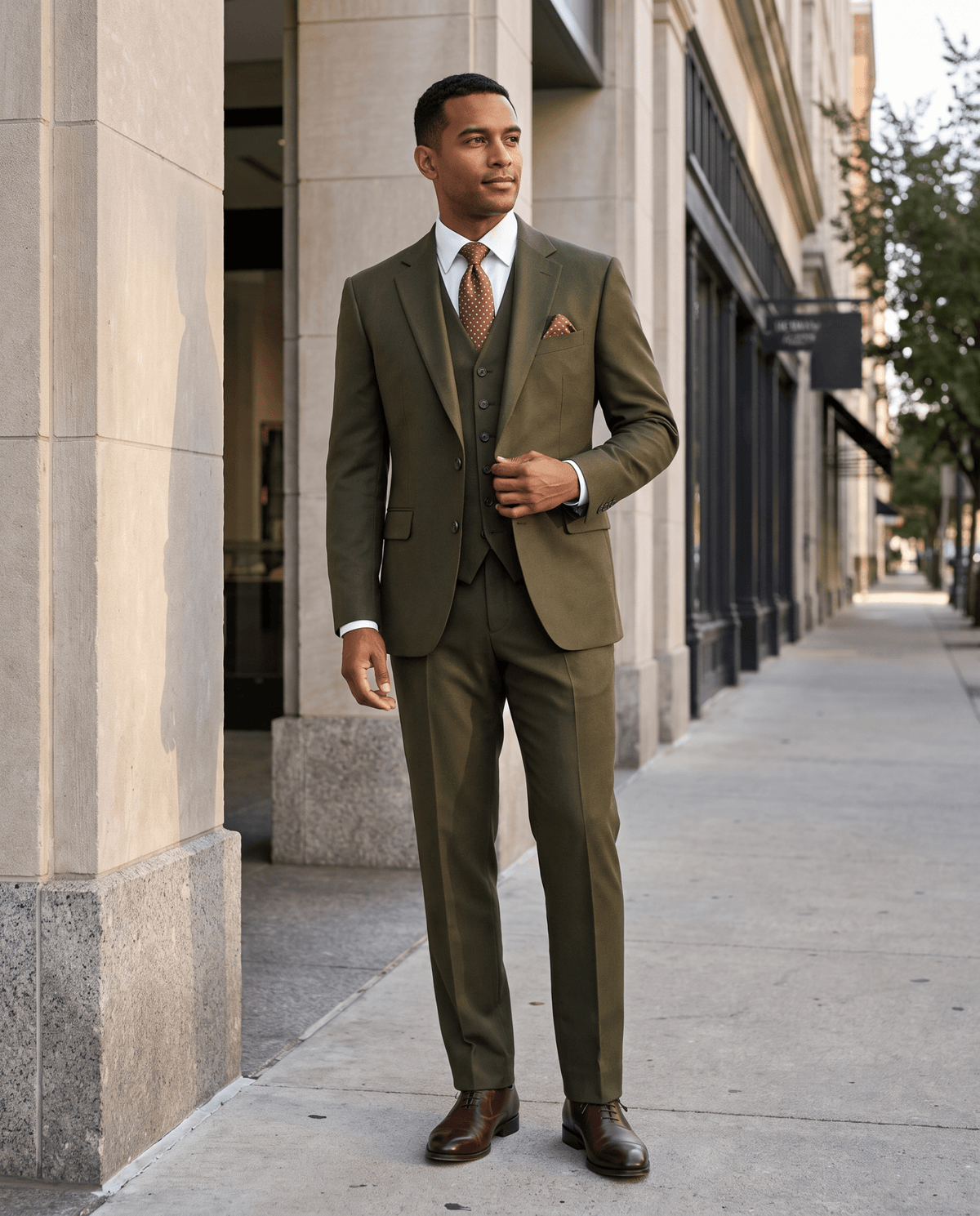 Men’s Olive Tailored Fit 3-Piece Wool Suit – Statement - Upscale Men's Fashion