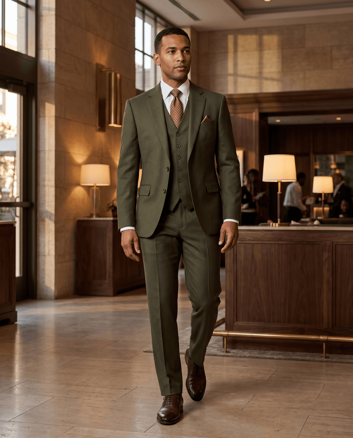 Men’s Olive Tailored Fit 3-Piece Wool Suit – Statement - Upscale Men's Fashion
