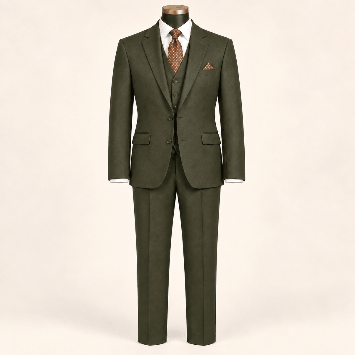 Men’s Olive Tailored Fit 3-Piece Wool Suit – Statement - Upscale Men's Fashion