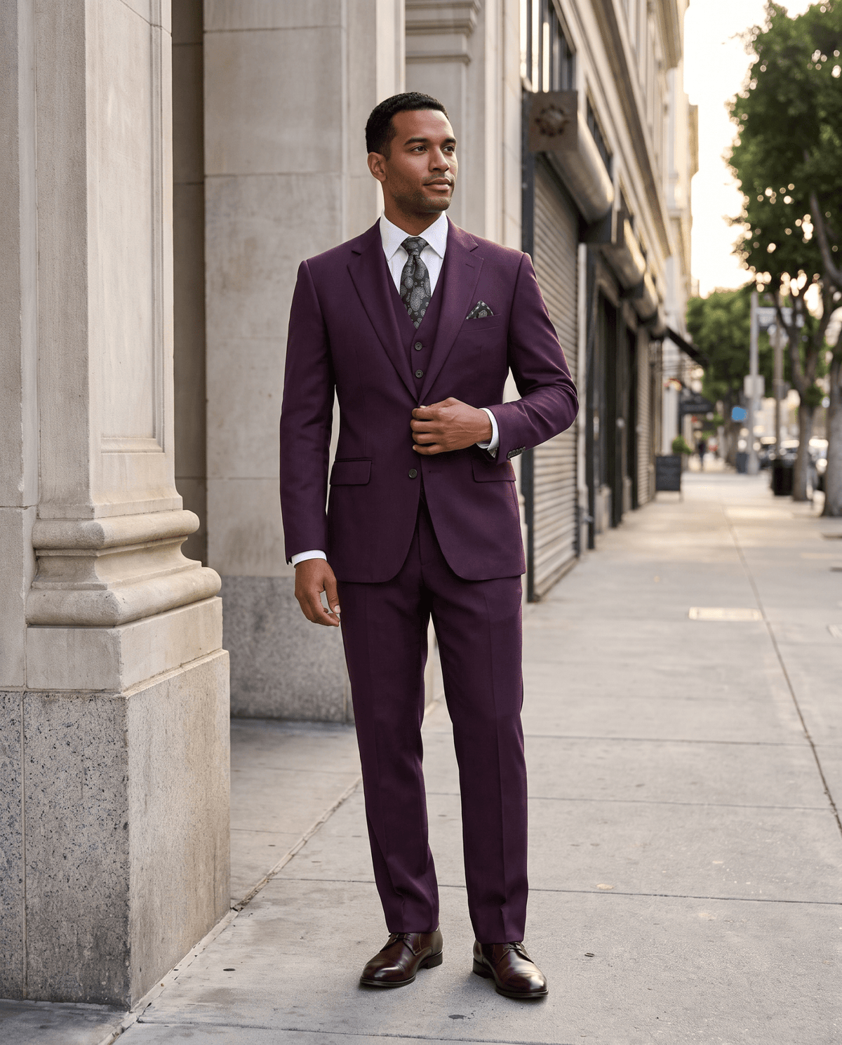 Men’s Plum Tailored Fit 3-Piece Wool Suit – Statement - Upscale Men's Fashion