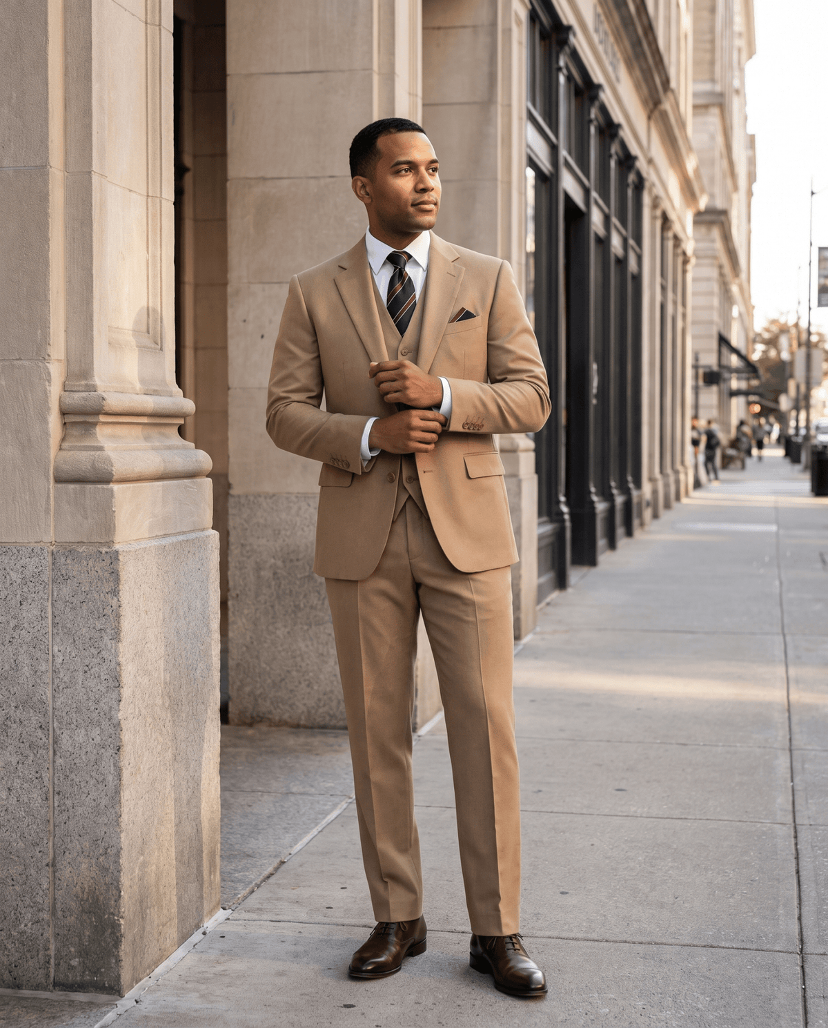 Men’s Tan Tailored Fit 3-Piece Wool Suit – Statement - Upscale Men's Fashion
