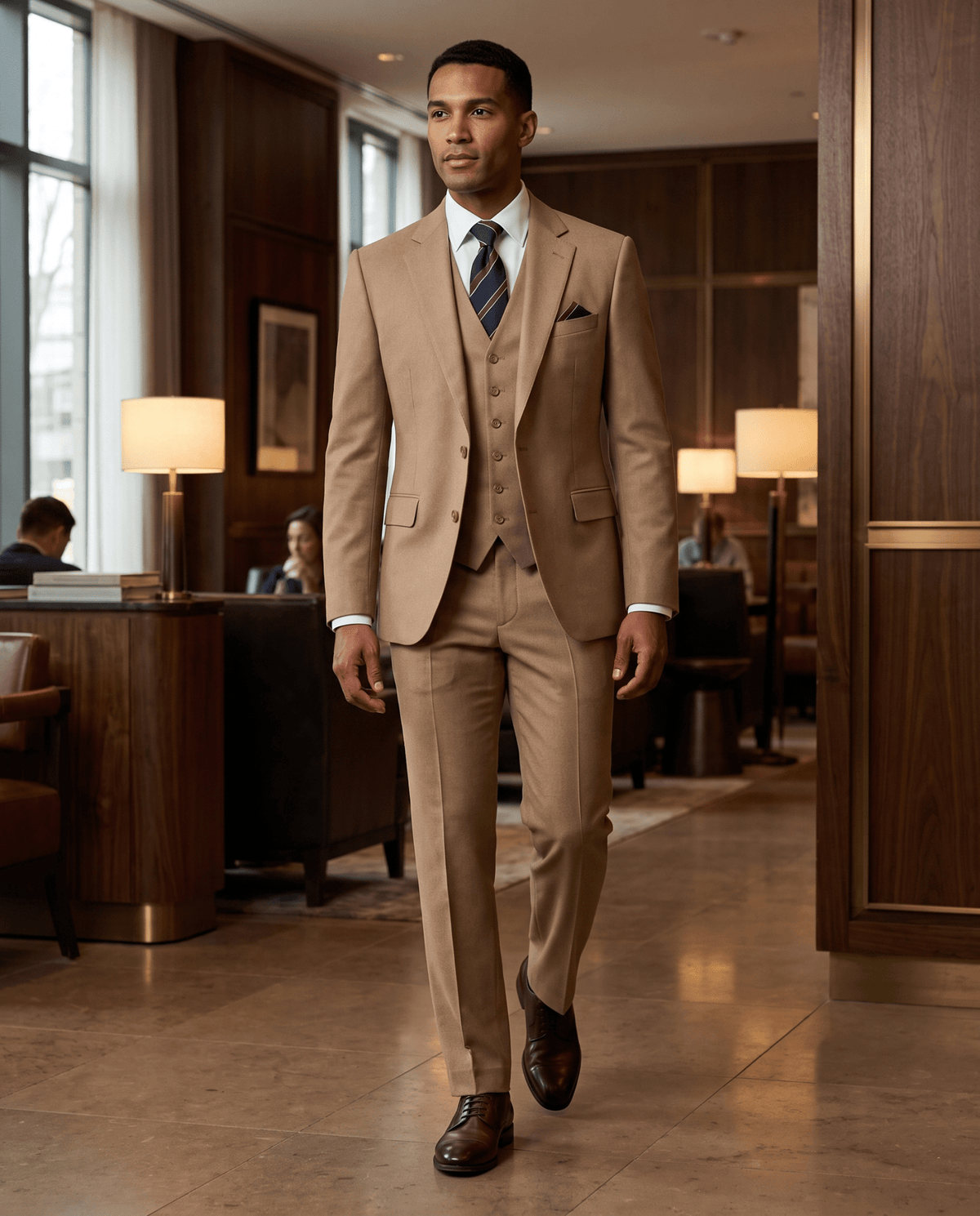 Men’s Tan Tailored Fit 3-Piece Wool Suit – Statement - Upscale Men's Fashion