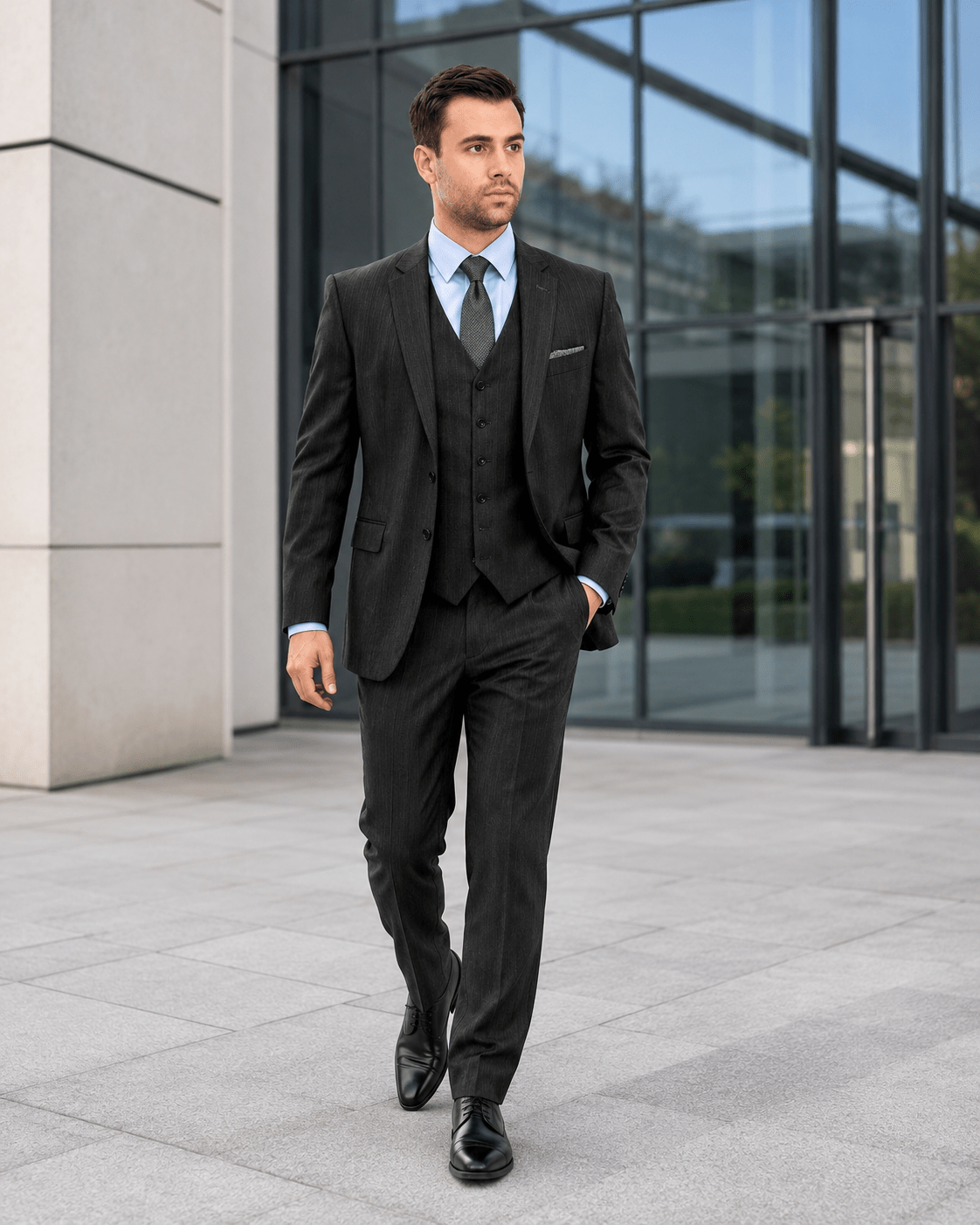 Tazio Collection-Black Textured 3 Piece Suit - Upscale Men's Fashion