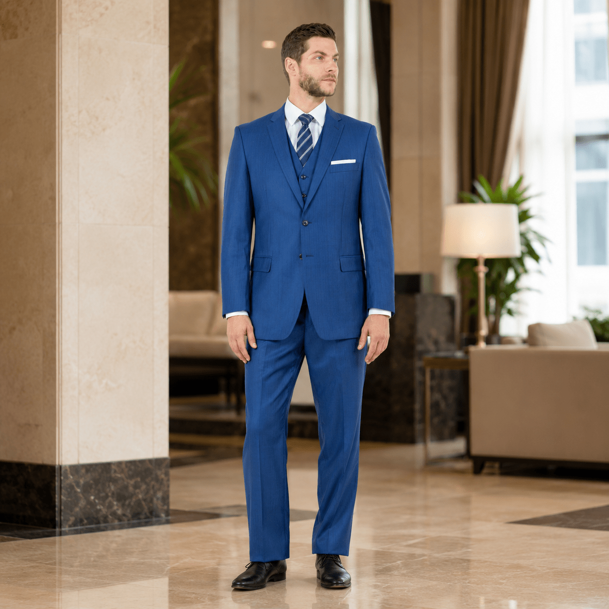 TAZIO COLLECTION-BLUE TEXTURED 3 PIECE SUIT - Upscale Men's Fashion