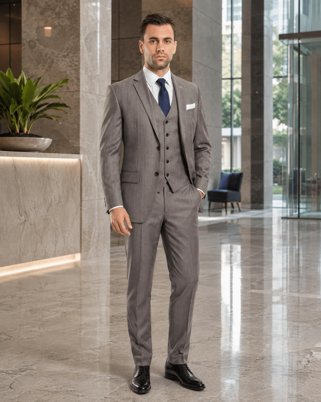 TAZIO COLLECTION-GREY TEXTURED 3 PIECE SUIT - Upscale Men's Fashion