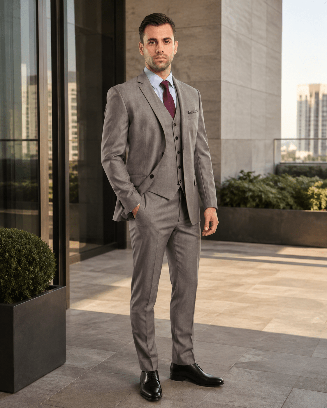 TAZIO COLLECTION-GREY TEXTURED 3 PIECE SUIT - Upscale Men's Fashion