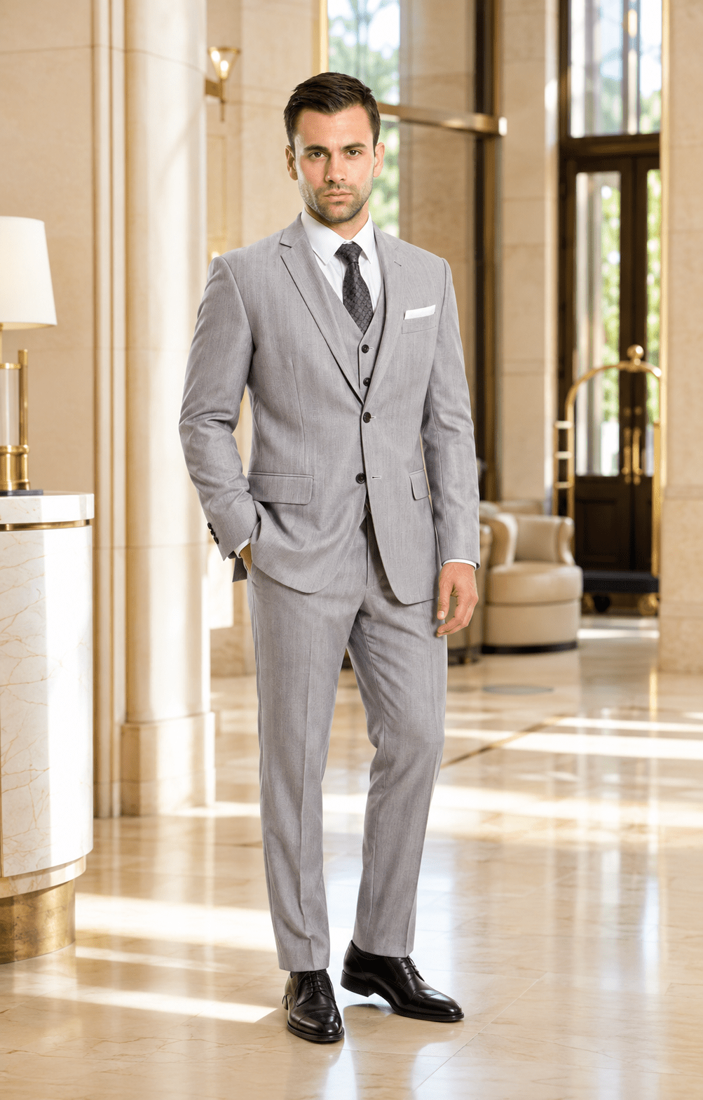 TAZIO COLLECTION-LIGHT GREY TEXTURED 3 PIECE SUIT - Upscale Men's Fashion