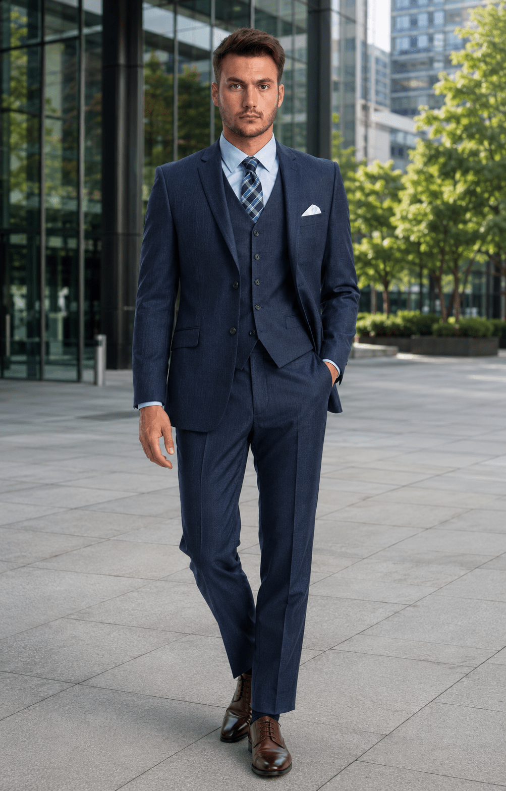 TAZIO COLLECTION-NAVY TEXTURED 3 PIECE SUIT - Upscale Men's Fashion