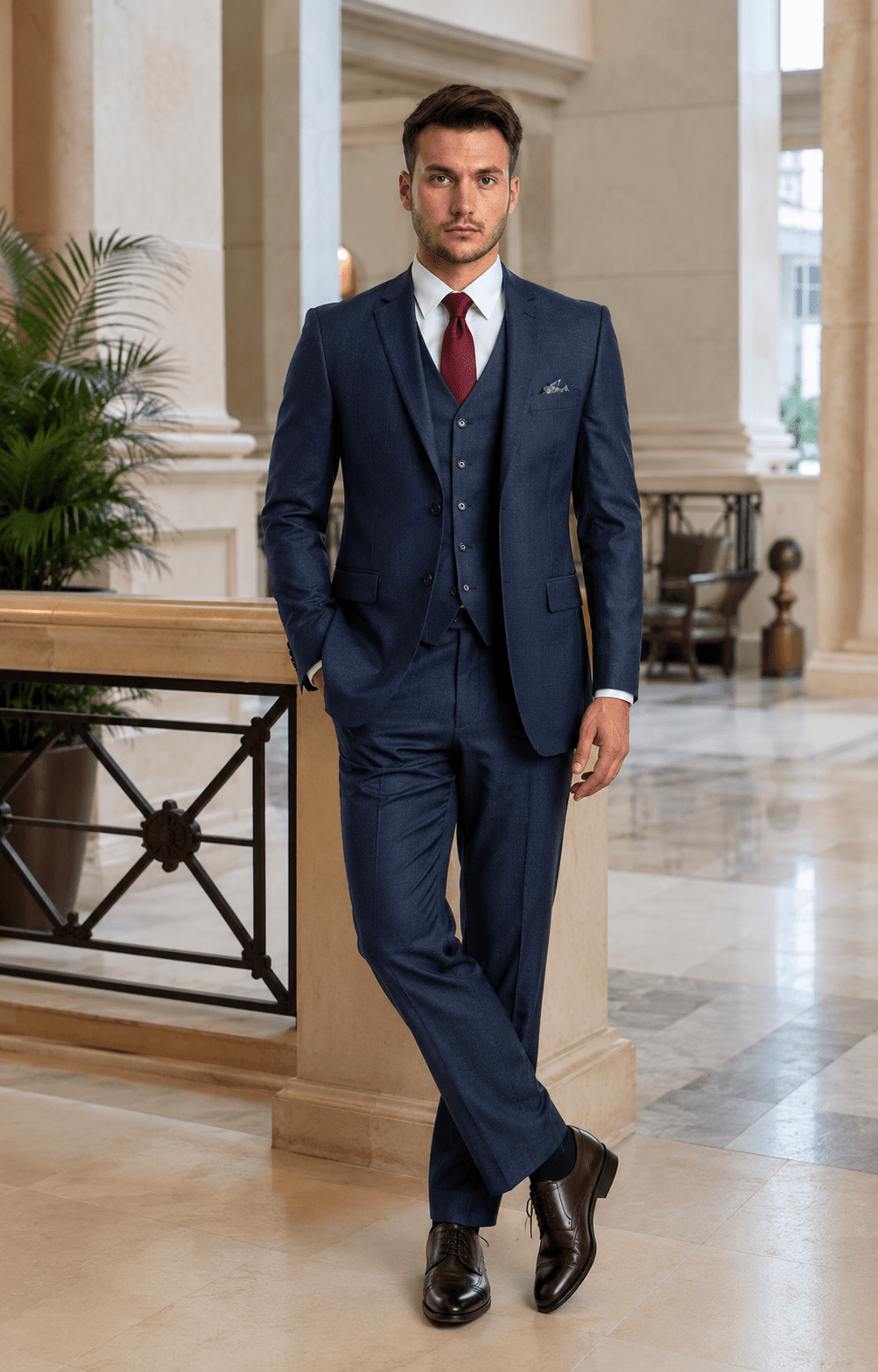 TAZIO COLLECTION-NAVY TEXTURED 3 PIECE SUIT - Upscale Men's Fashion