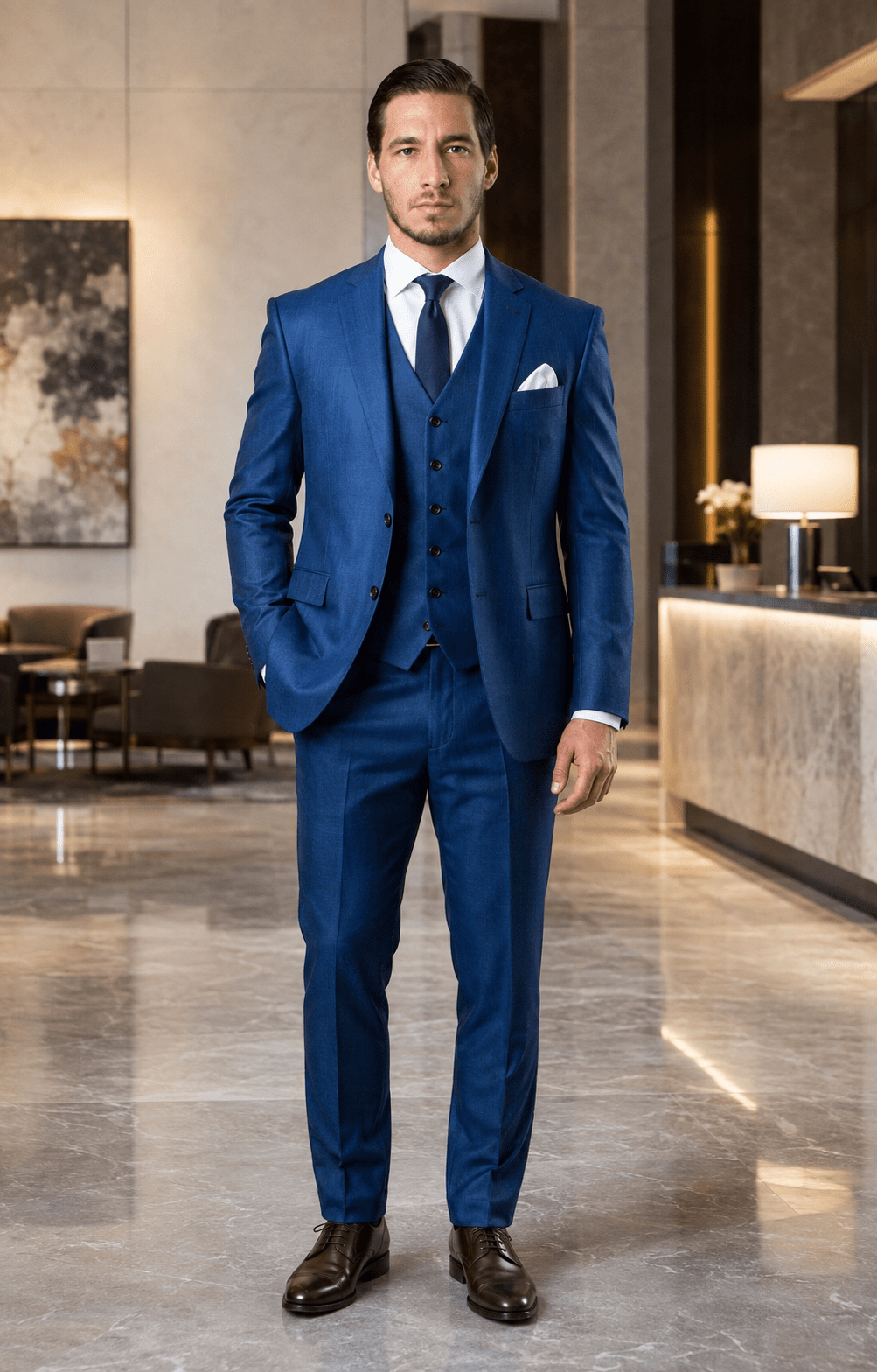 TAZIO COLLECTION-STEEL BLUE TEXTURED 3 PIECE SUIT - Upscale Men's Fashion