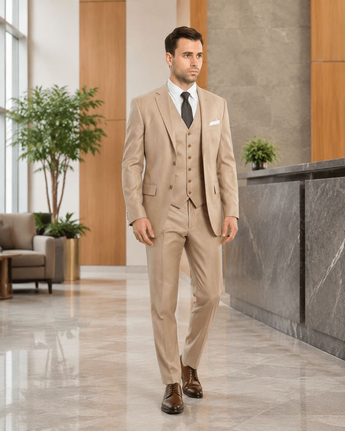TAZIO COLLECTION-STONE TEXTURED 3 PIECE SUIT - Upscale Men's Fashion