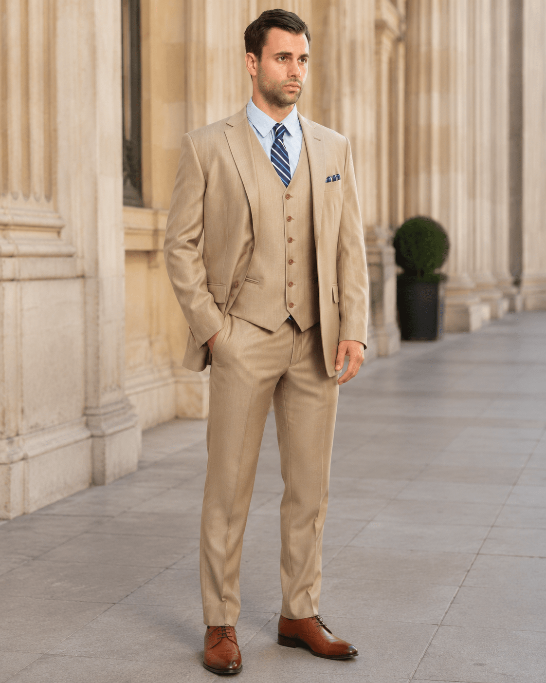 TAZIO COLLECTION-STONE TEXTURED 3 PIECE SUIT - Upscale Men's Fashion