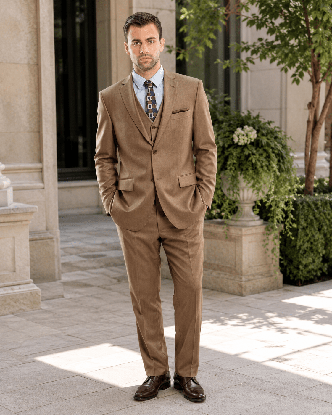 TAZIO COLLECTION-TOASTED TEXTURED 3 PIECE SUIT - Upscale Men's Fashion