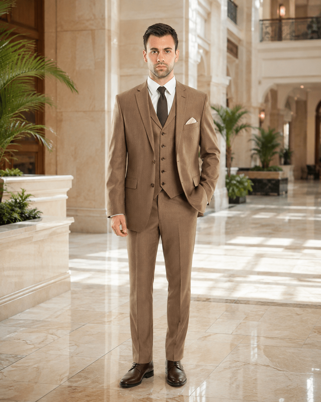 TAZIO COLLECTION-TOASTED TEXTURED 3 PIECE SUIT - Upscale Men's Fashion