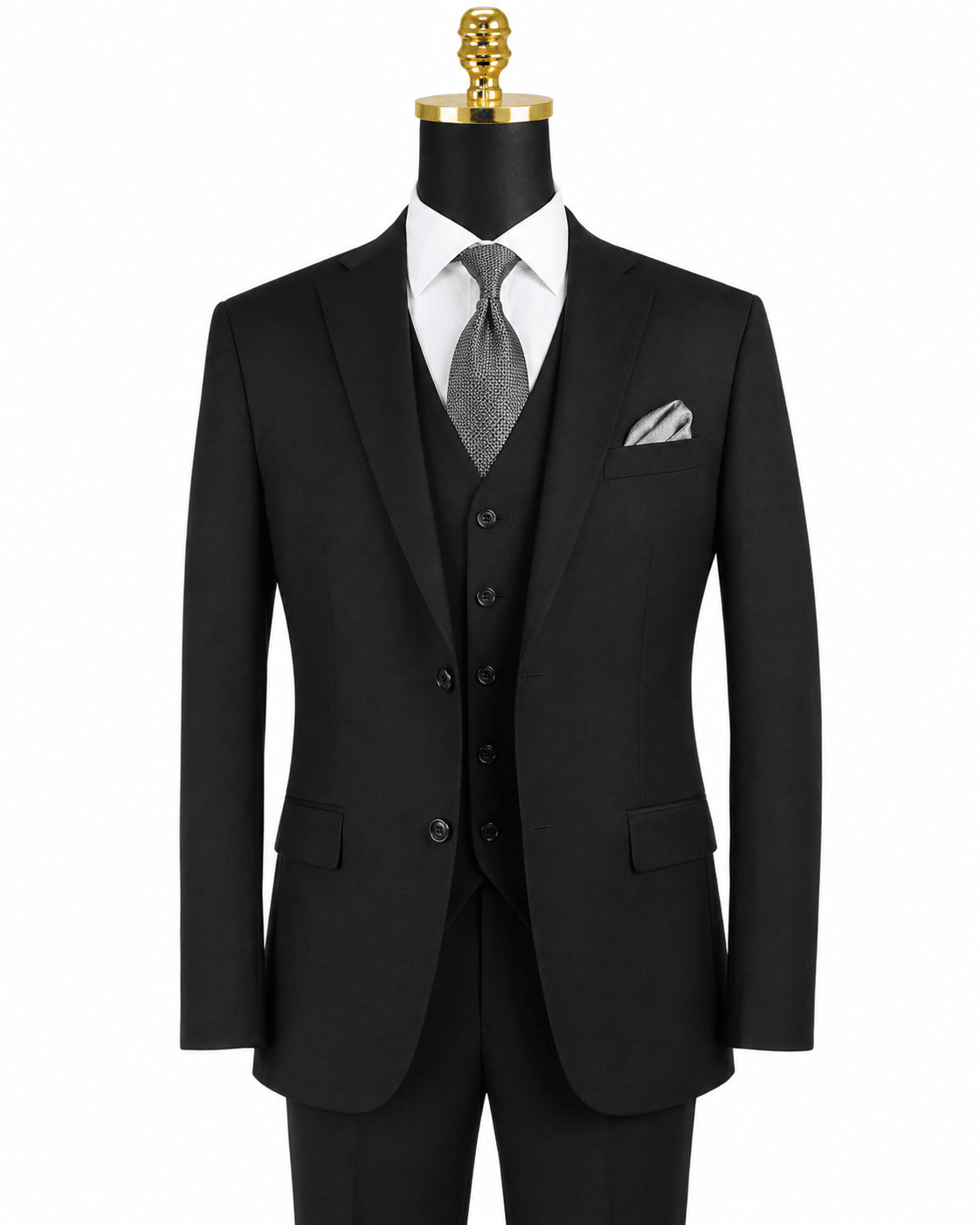 Torino Collection – Men’s Regular Fit Three-Piece Suit with Vest in Solid Black - Upscale Men's Fashion
