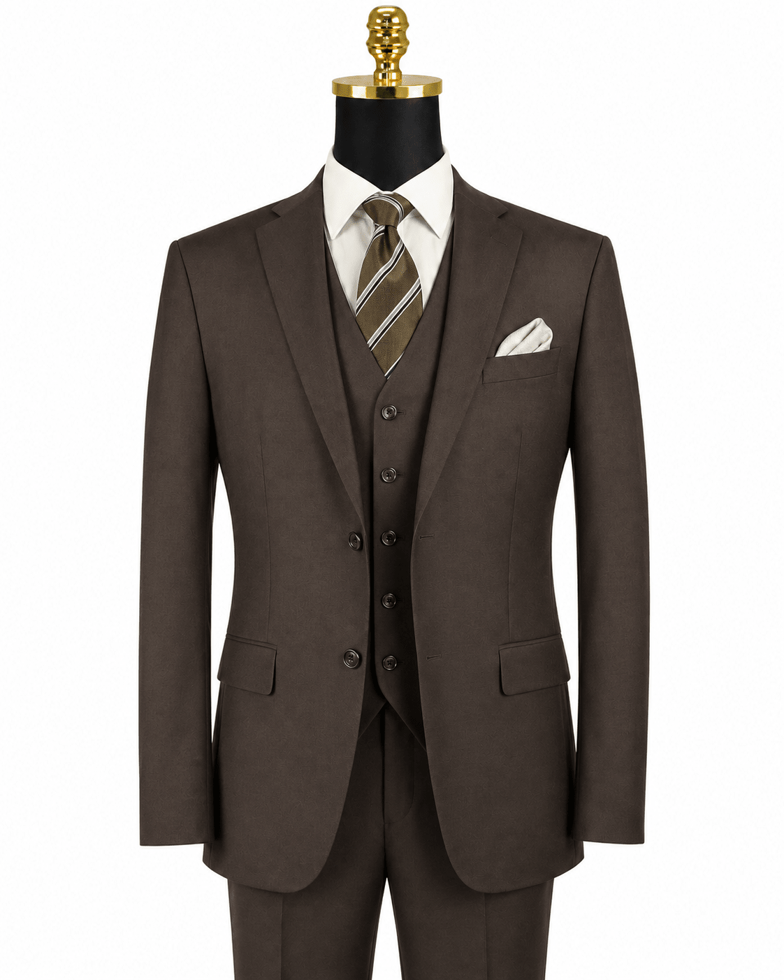 Torino Collection – Men’s Regular Fit Three-Piece Suit with Vest in Solid Brown - Upscale Men's Fashion