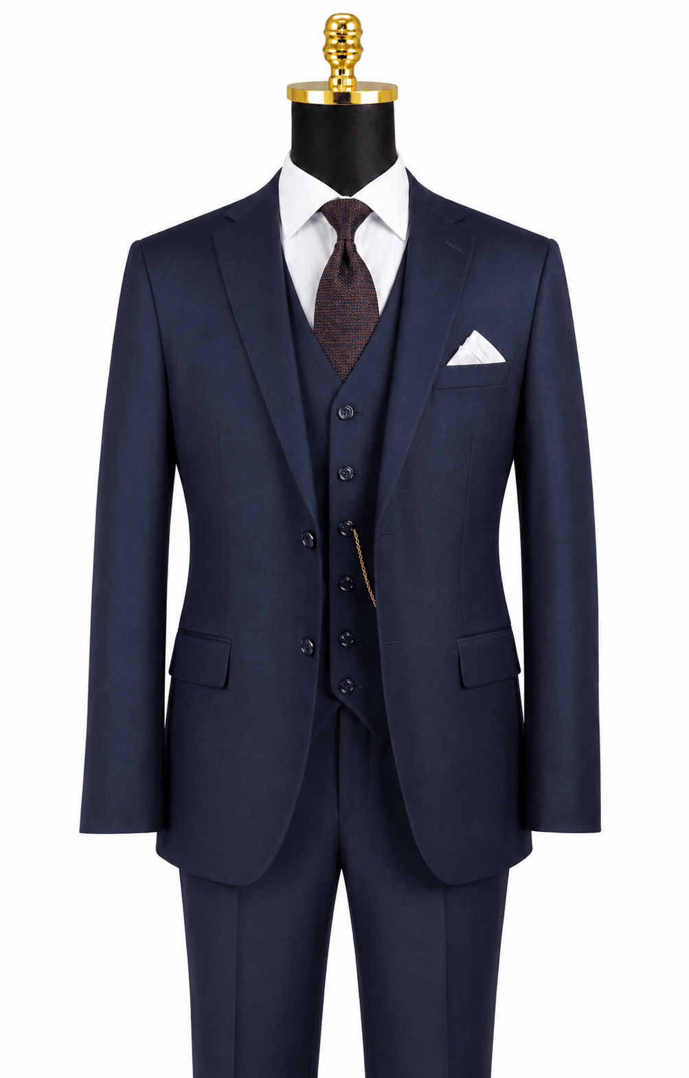 Torino Collection – Men’s Regular Fit Three-Piece Suit with Vest in Solid Navy - Upscale Men's Fashion