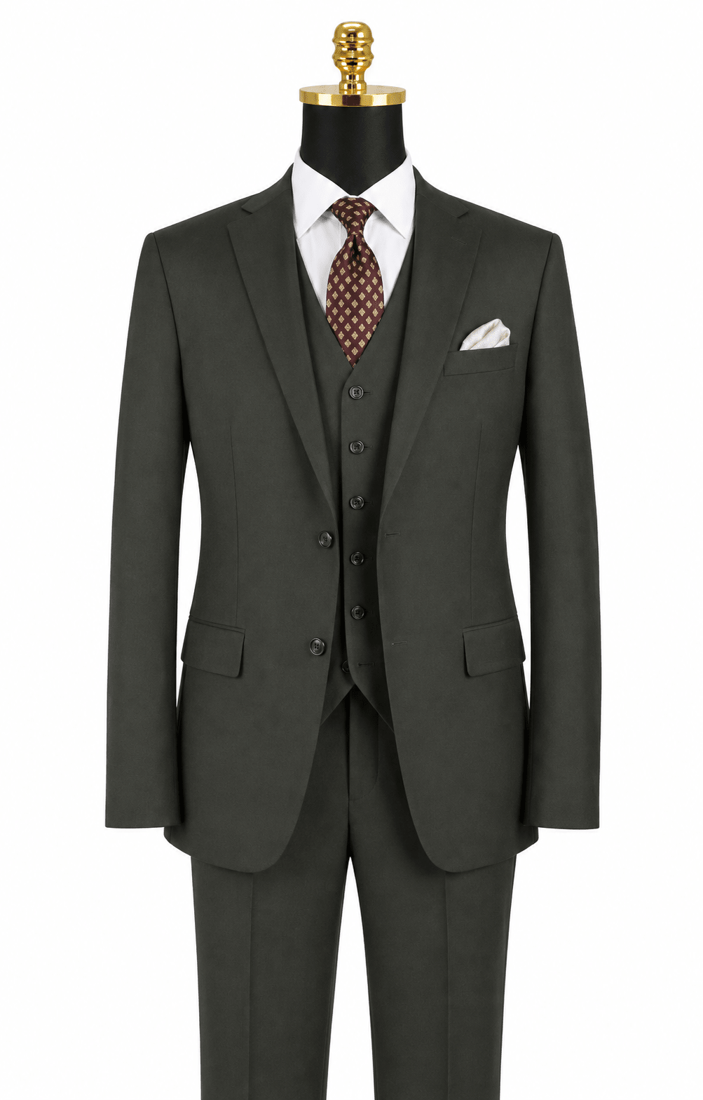 Torino Collection – Men’s Regular Fit Three-Piece Suit with Vest in Solid Olive - Upscale Men's Fashion