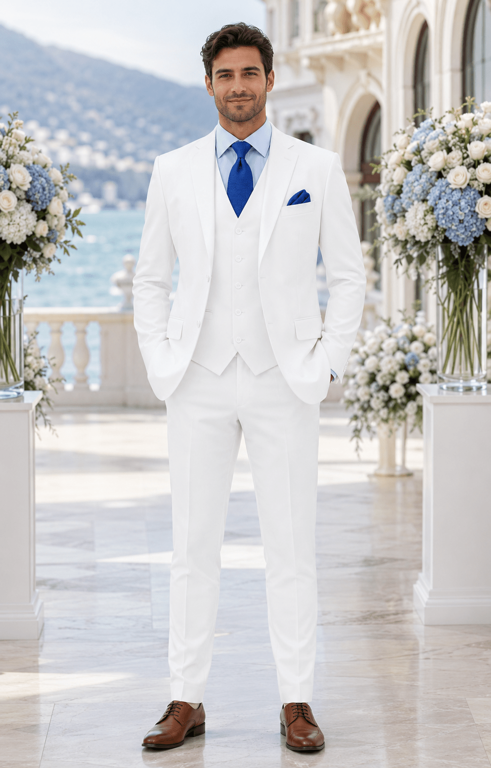 Torino Collection – Men’s Regular Fit Three-Piece Suit with Vest in Solid White - Upscale Men's Fashion