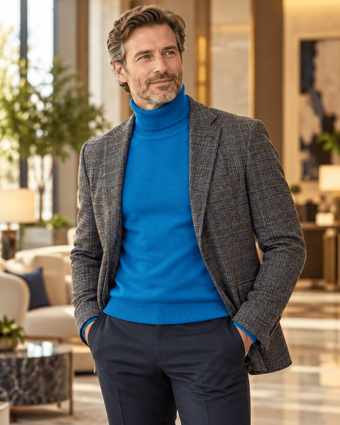 Men's Turtleneck Sweater color True Blue - Upscale Men's Fashion