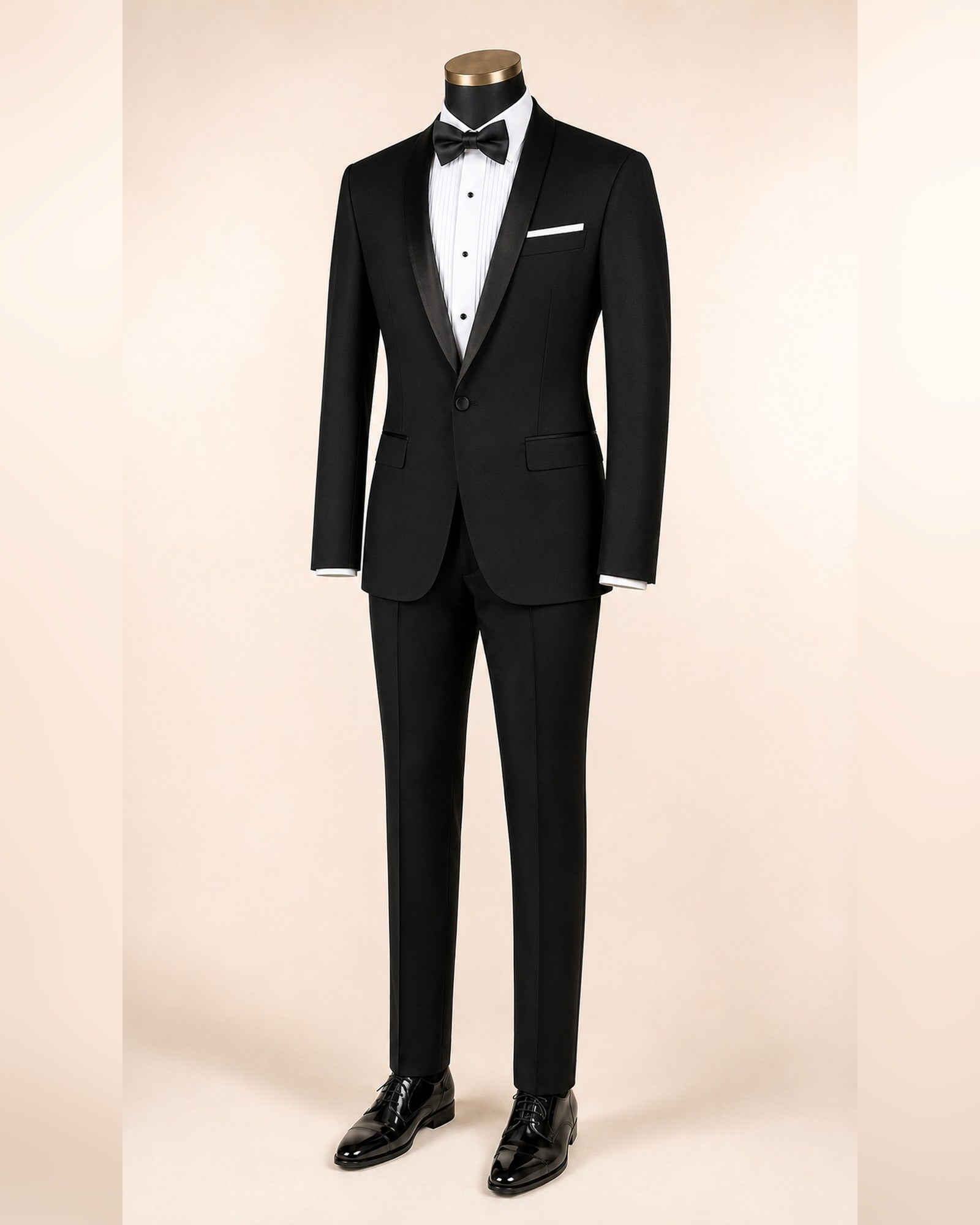Slim Fit Black Tuxedo with Narrow Black Shawl Lapel - Upscale Men's Fashion