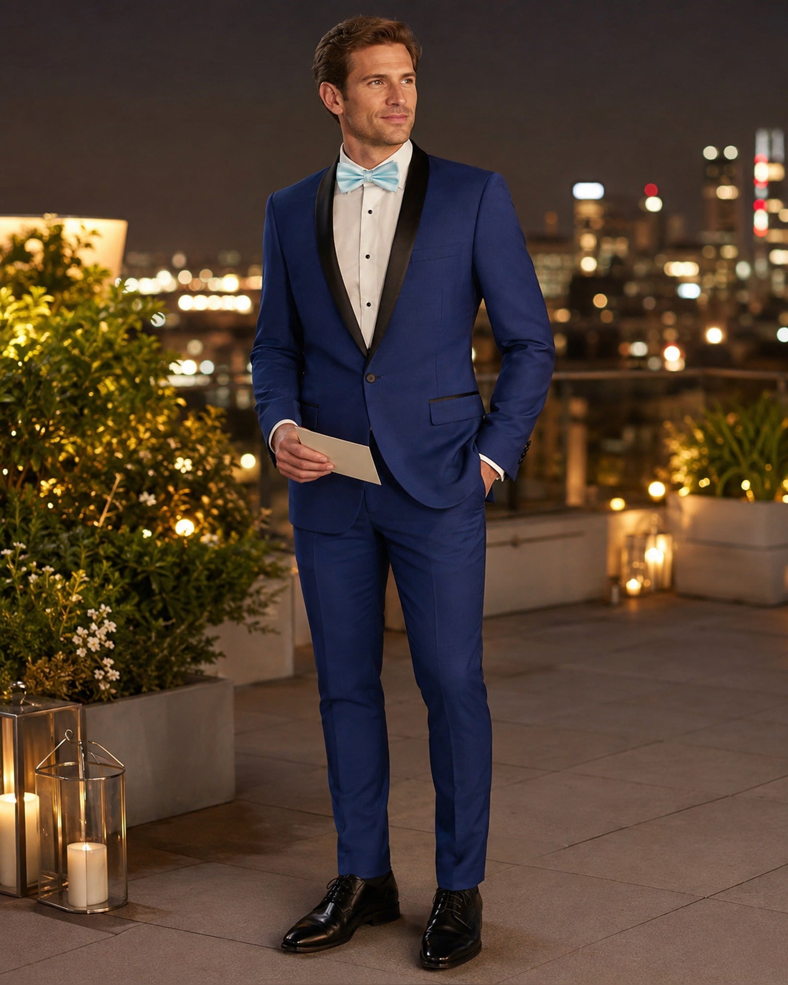 Blue Slim Fit Narrow Black Shawl Lapel Tuxedo - Upscale Men's Fashion