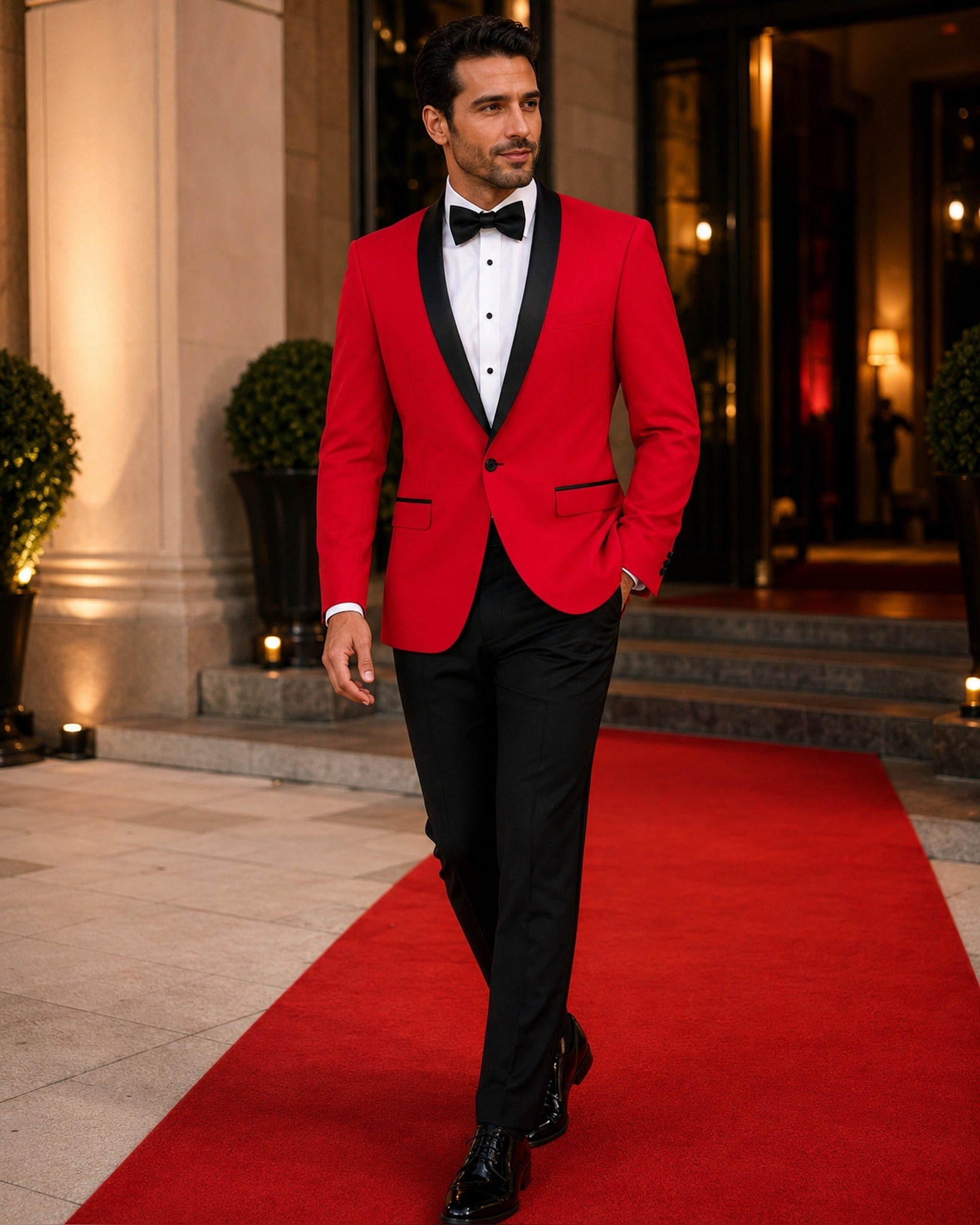 Red Slim Fit Tuxedo with Black Shawl Lapel & Black Pants - Upscale Men's Fashion